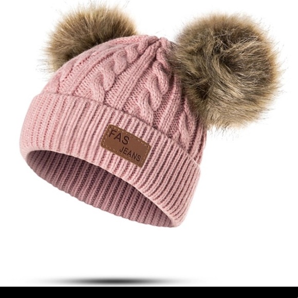 Kids Fuzz Ball Hat Pink 